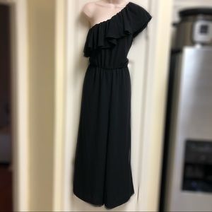 H&M One Shoulder Ruffle Black Jumpsuit